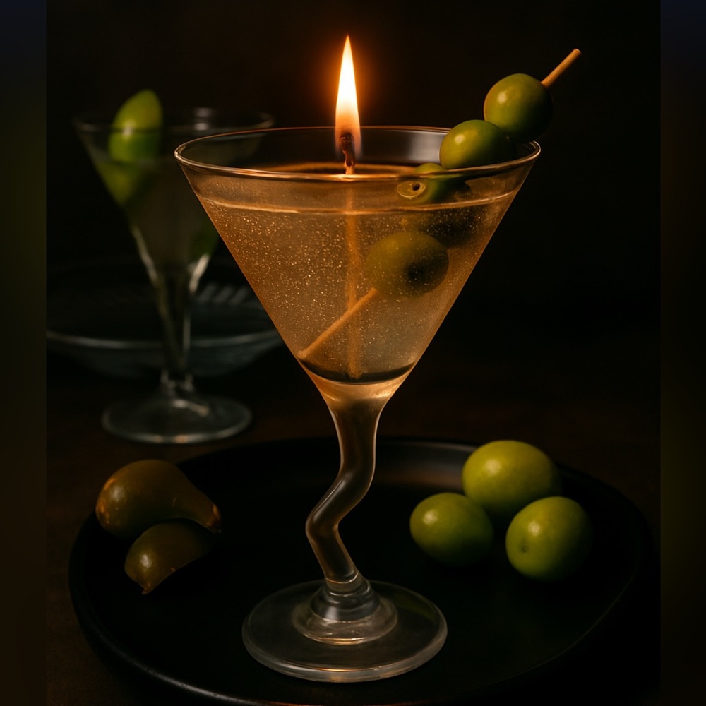 Handcrafted Gel Dirty Olive Martini Candle in Artsy Martini Glass